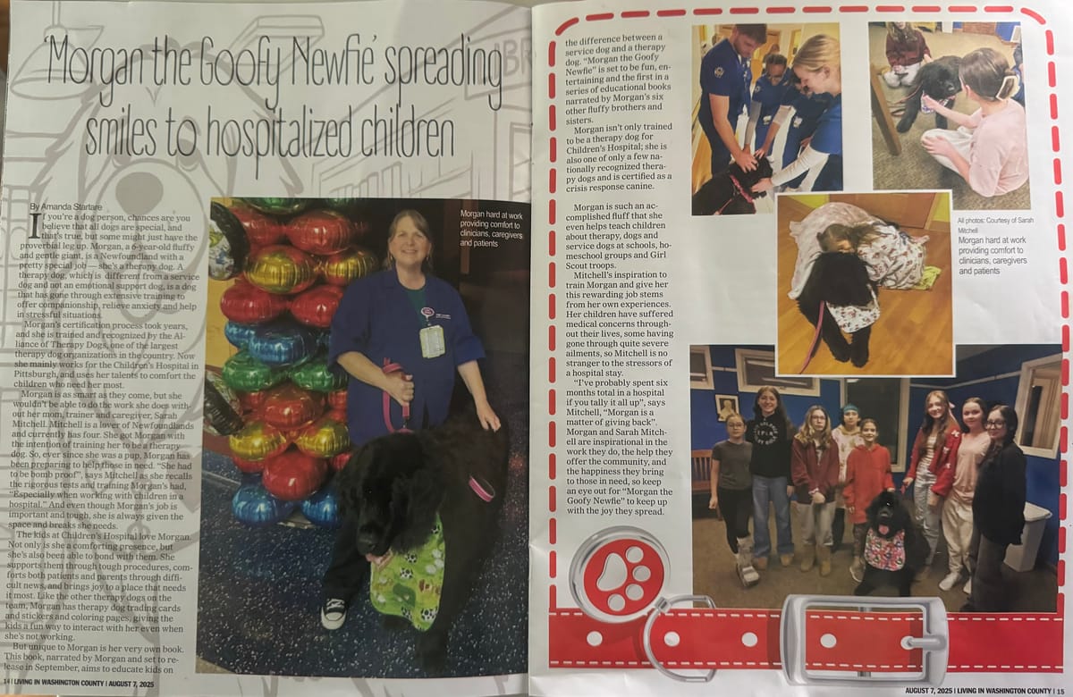 Morgan the Goofy Newfie spreading  smiles to hospitalized children