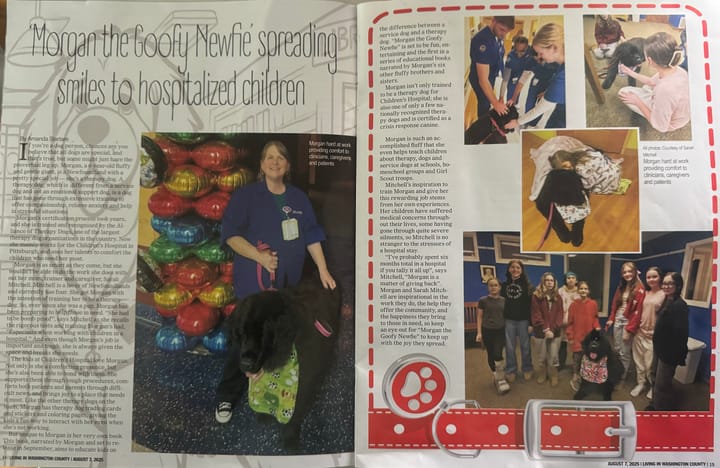 Morgan the Goofy Newfie spreading  smiles to hospitalized children